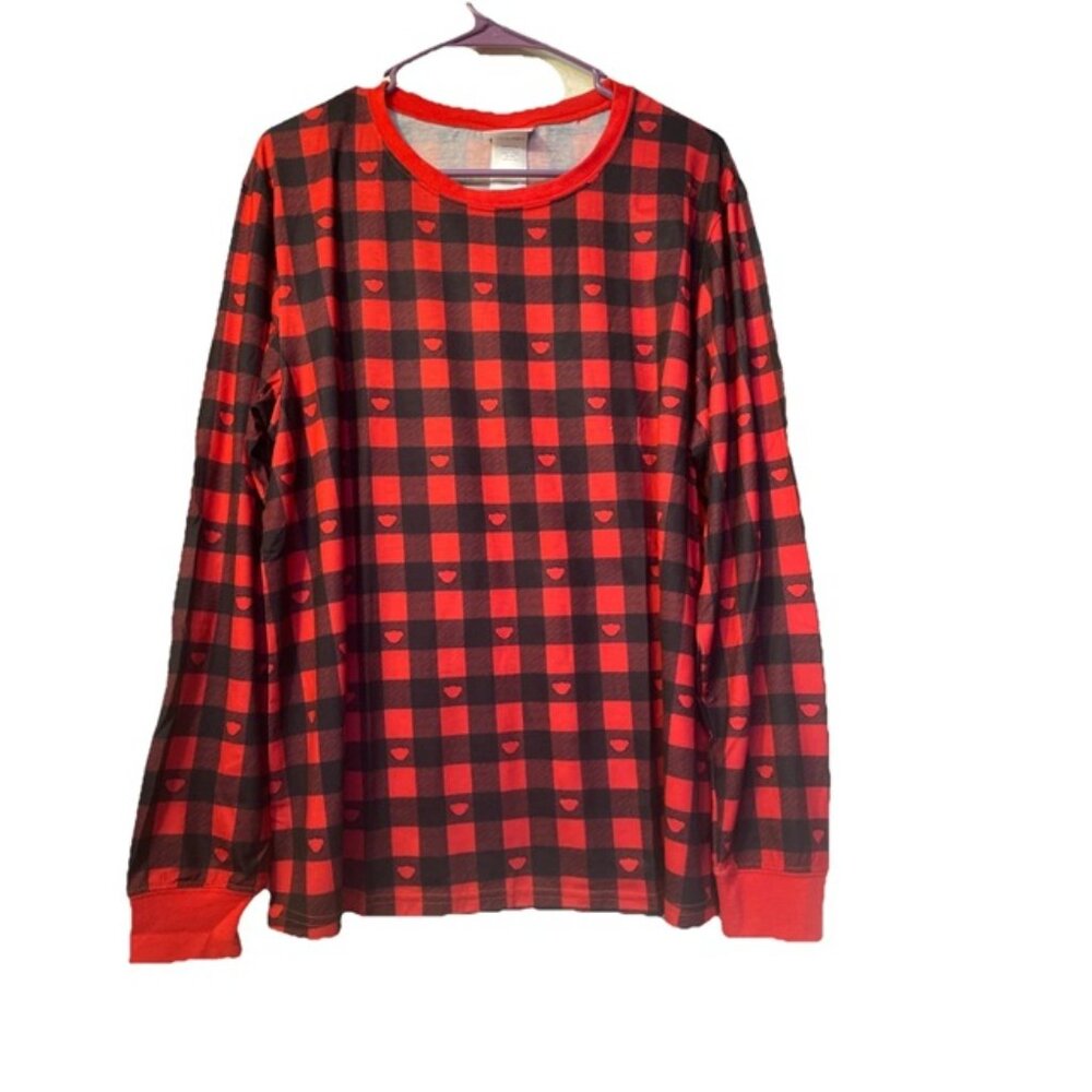 Red and Black Buffalo Check Bear Adult Unisex Large Pajama Shirt Top Long Sleeve